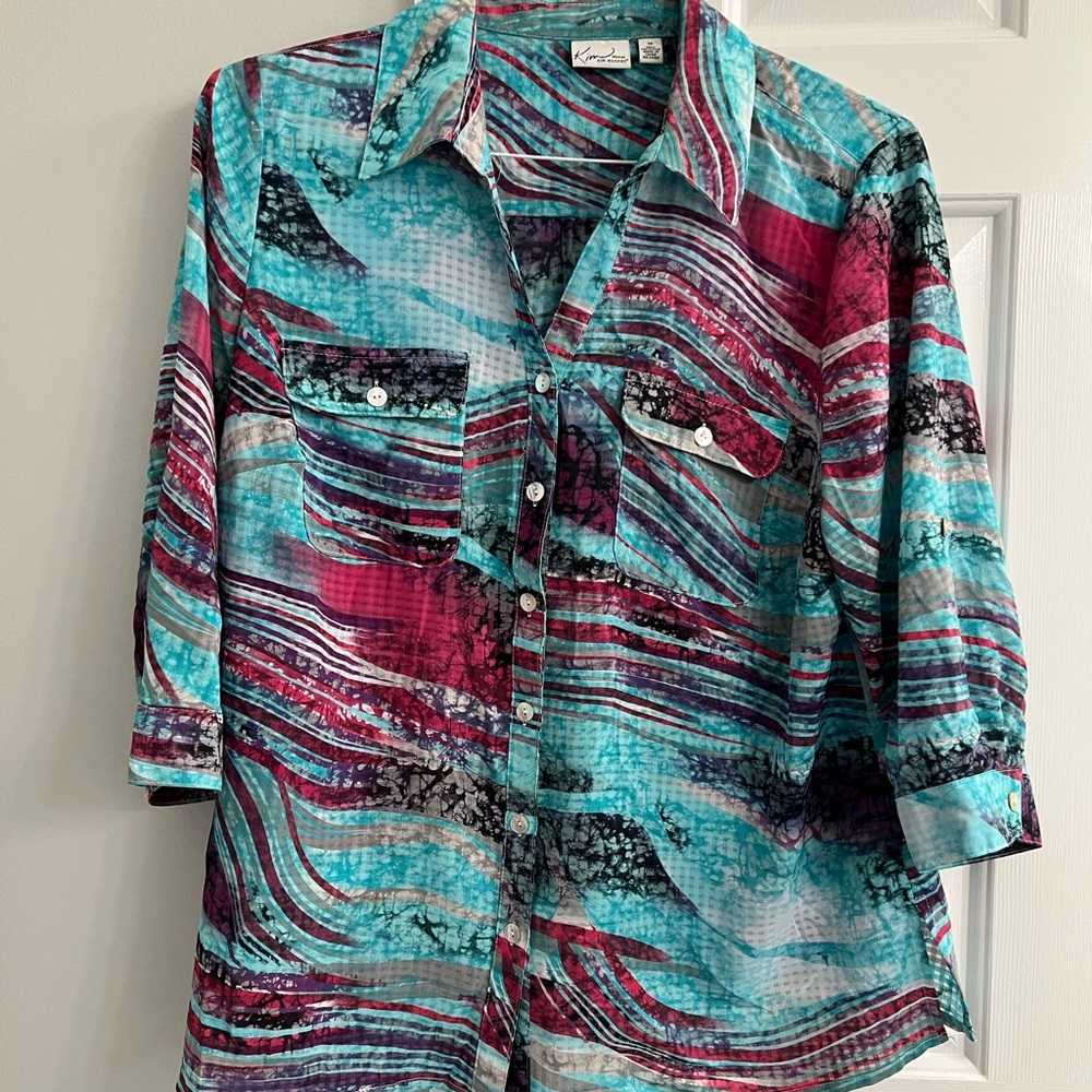 Women’s Size 1X Multicolor Button Down Top with 3/4 Sleeves